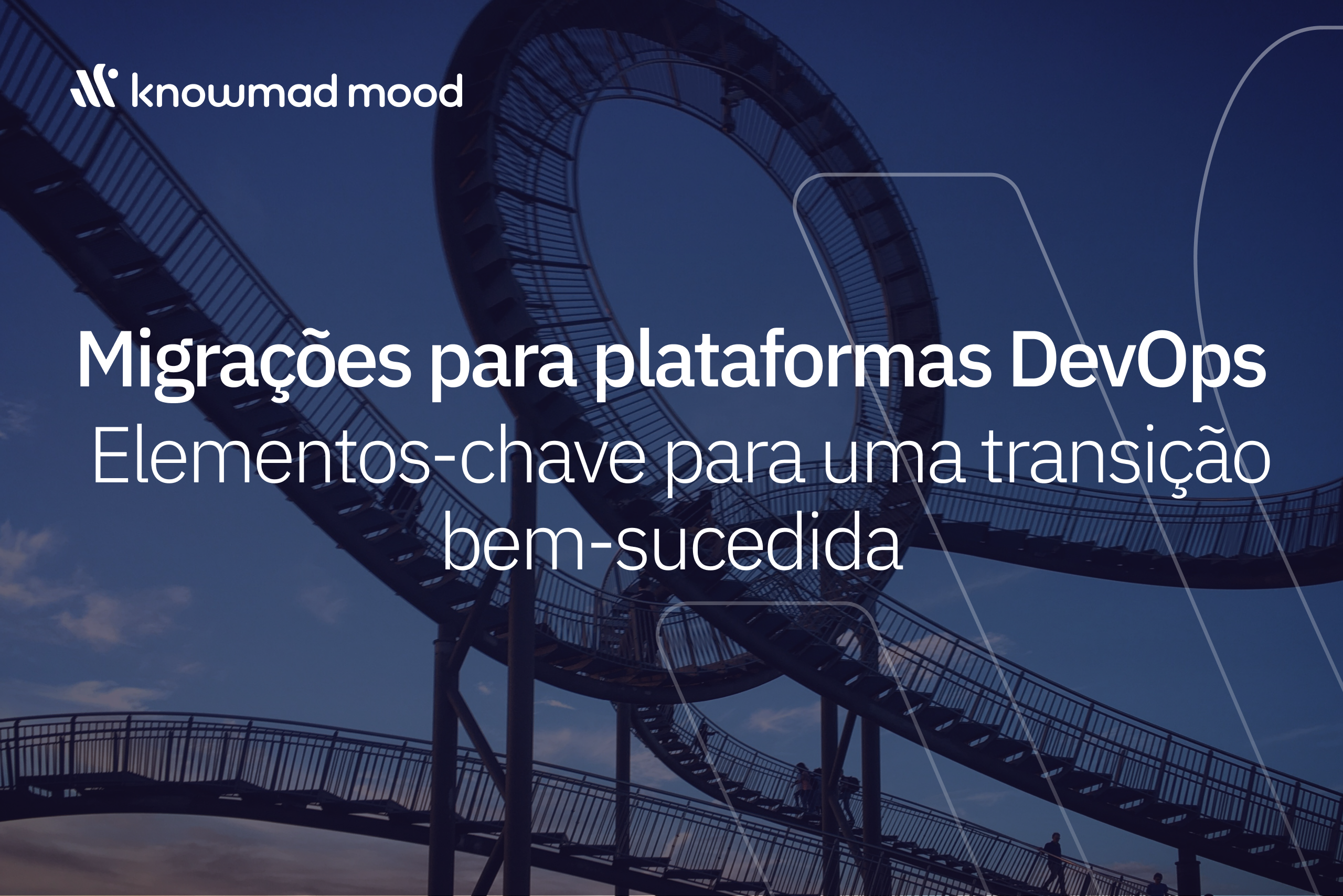 Estrutura em espiral representando a complexidade e o movimento contínuo das migrações para plataformas DevOps, como GitLab e GitHub, com apoio da knowmad mood.